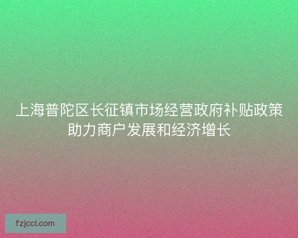 上海普陀区长征镇市场经营政府补贴政策助力商户发展和经济增长 上海普陀区长征镇市场经营政府补贴政策助力商户发展和经济增长