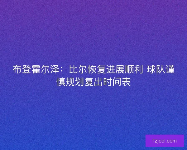 布登霍尔泽：比尔恢复进展顺利 球队谨慎规划复出时间表