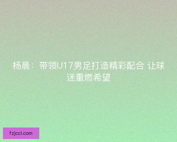杨晨：带领U17男足打造精彩配合 让球迷重燃希望